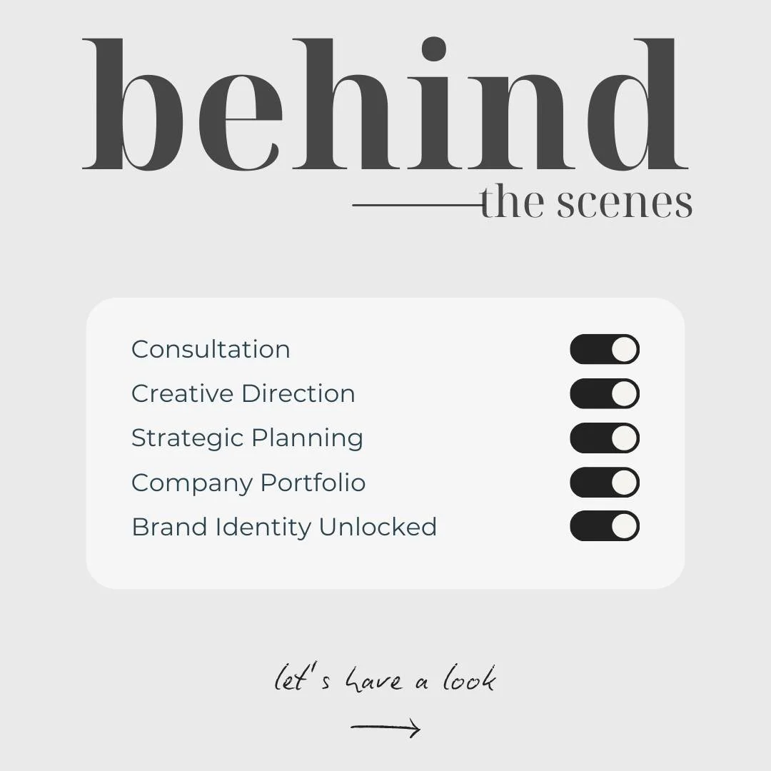 Let's have a look at the behind-the-scenes of our strategic planning process. 
We begin with a consultation, listening, clarifying, and aligning. 

From there, we shape creative direction, map out strategy, and build a portfolio that reflects your co