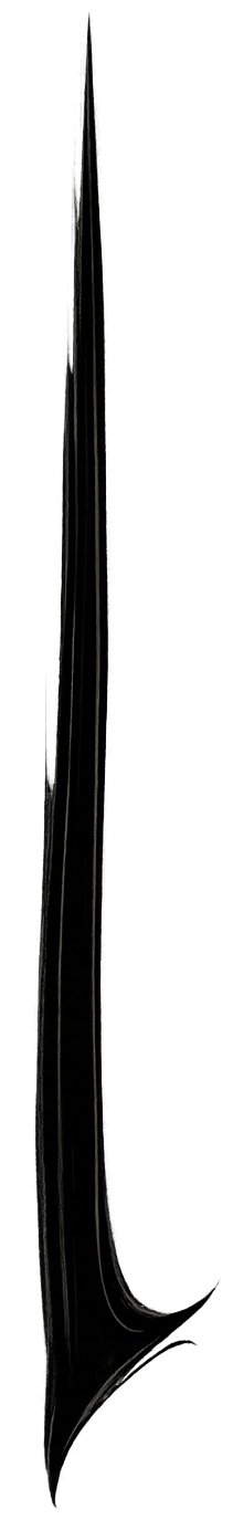 Close-up of a sleek, black modern dagger with a smooth, curved blade and a narrow tang.