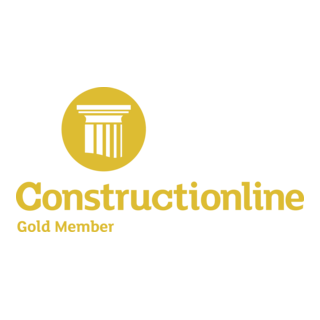 Constructionline Gold Member logo with yellow text and icon on a black background.