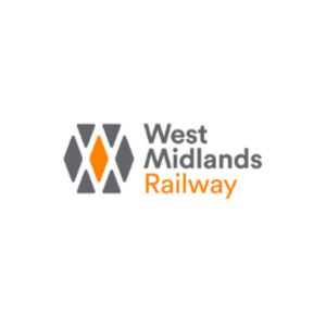 West Midlands Railway logo with gray and orange design and text.
