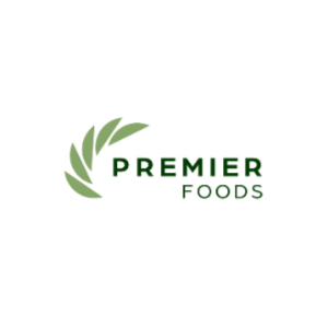 Premier Foods logo with green leaf graphic and text