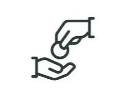 Illustration of one hand giving a coin to another hand.