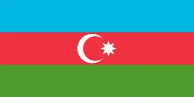 Flag of Azerbaijan with horizontal blue, red, and green stripes and a white crescent and eight-pointed star in the red stripe.