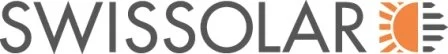 Das Logo von SWISSOLAR, einer Organisation für Solarenergie, mit schwarzem Text und einem orangefarbenen Sonnensymbol.