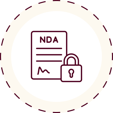Icon of a document labeled NDA with a lock symbol, representing confidentiality or non-disclosure agreement.
