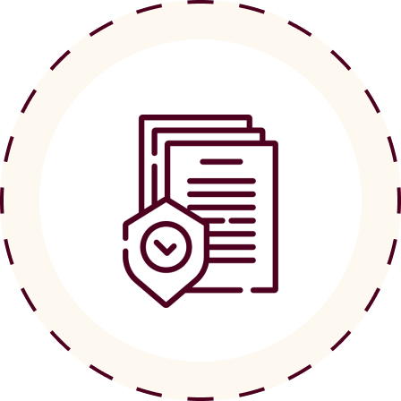 Icon of documents with a shield and checkmark symbol.