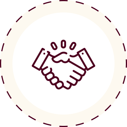 Illustration of a handshake with two hands clasped together.