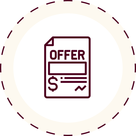 Icon of a receipt or bill with the word 'Offer' and a dollar sign on it.