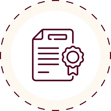 Icon of a certificate with a ribbon badge.