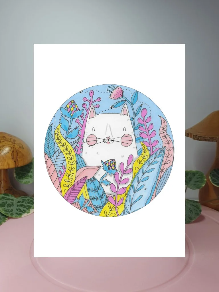 Cat in Flowers A6 greeting card