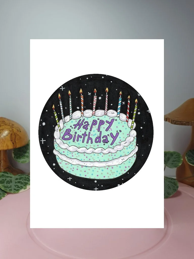 Space Cake birthday A6 greeting card