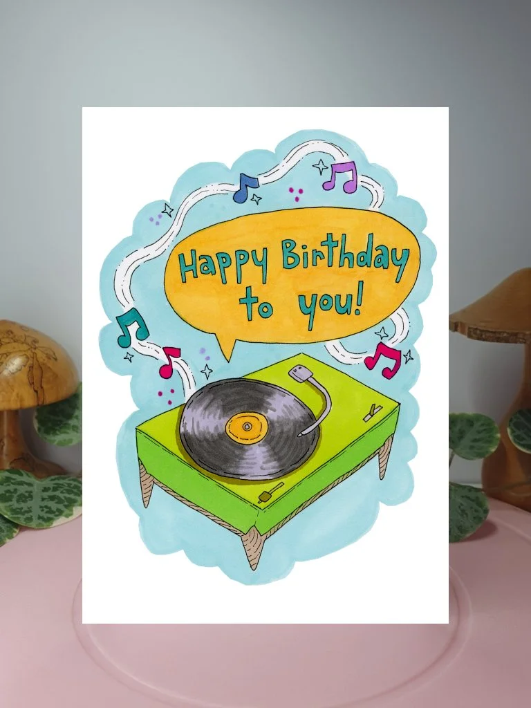 Record birthday A6 greeting card