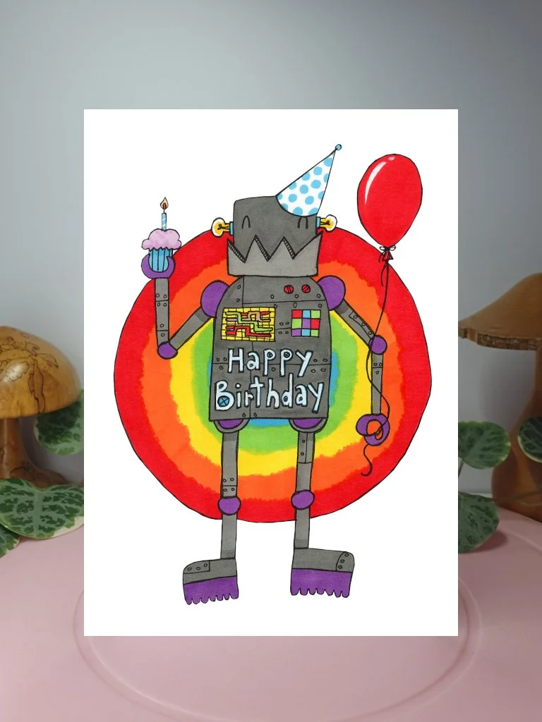 Robot birthday A6 greeting card