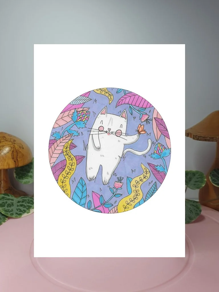 Cat and Butterfly A6 greeting card