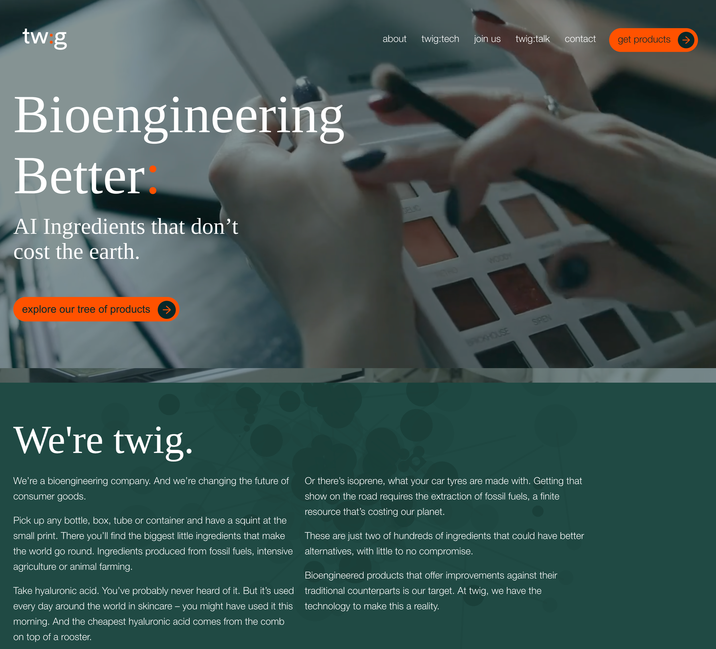 Bioengineering website copywriting – screenshot of home page including headings and hero copy.