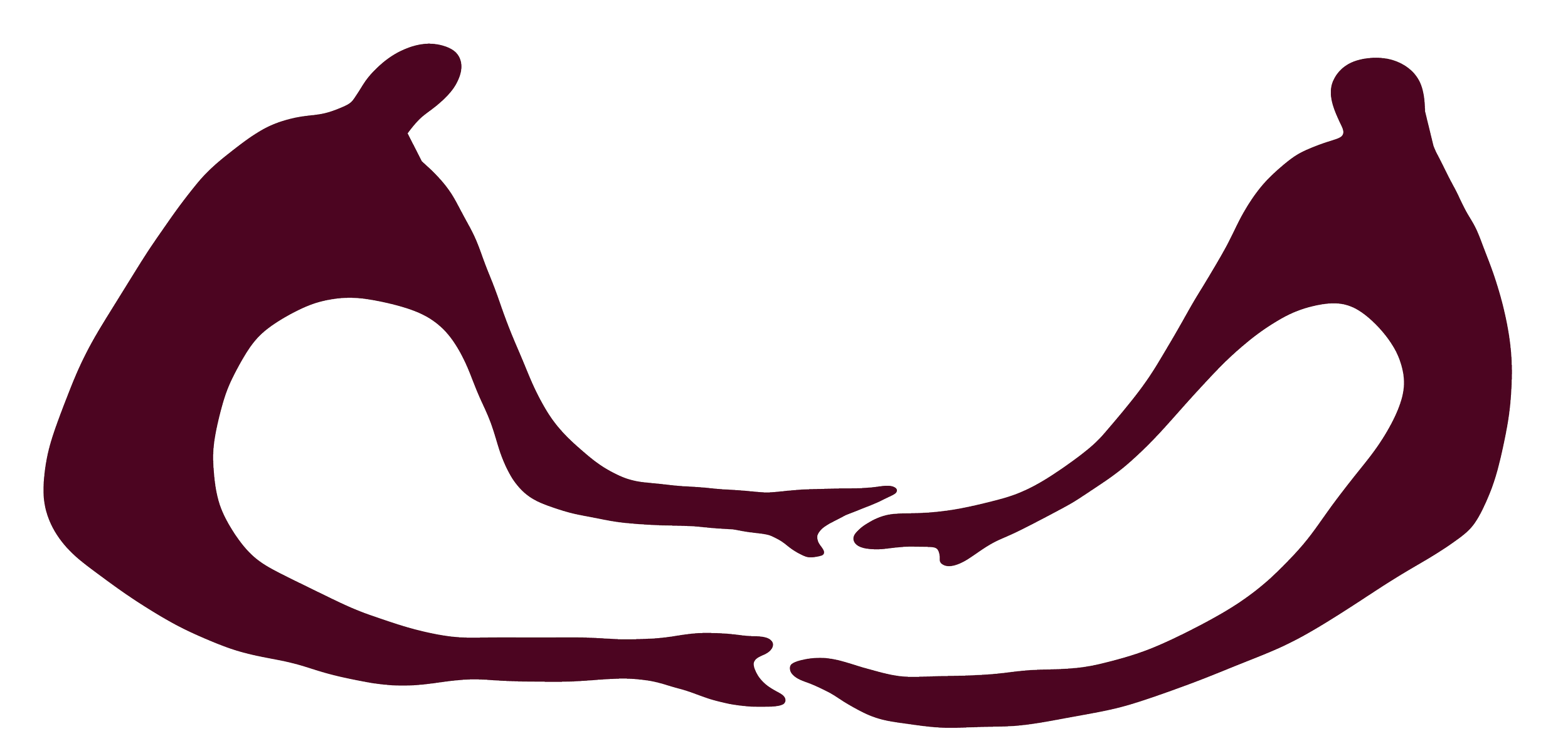 Two maroon-colored abstract figures holding hands