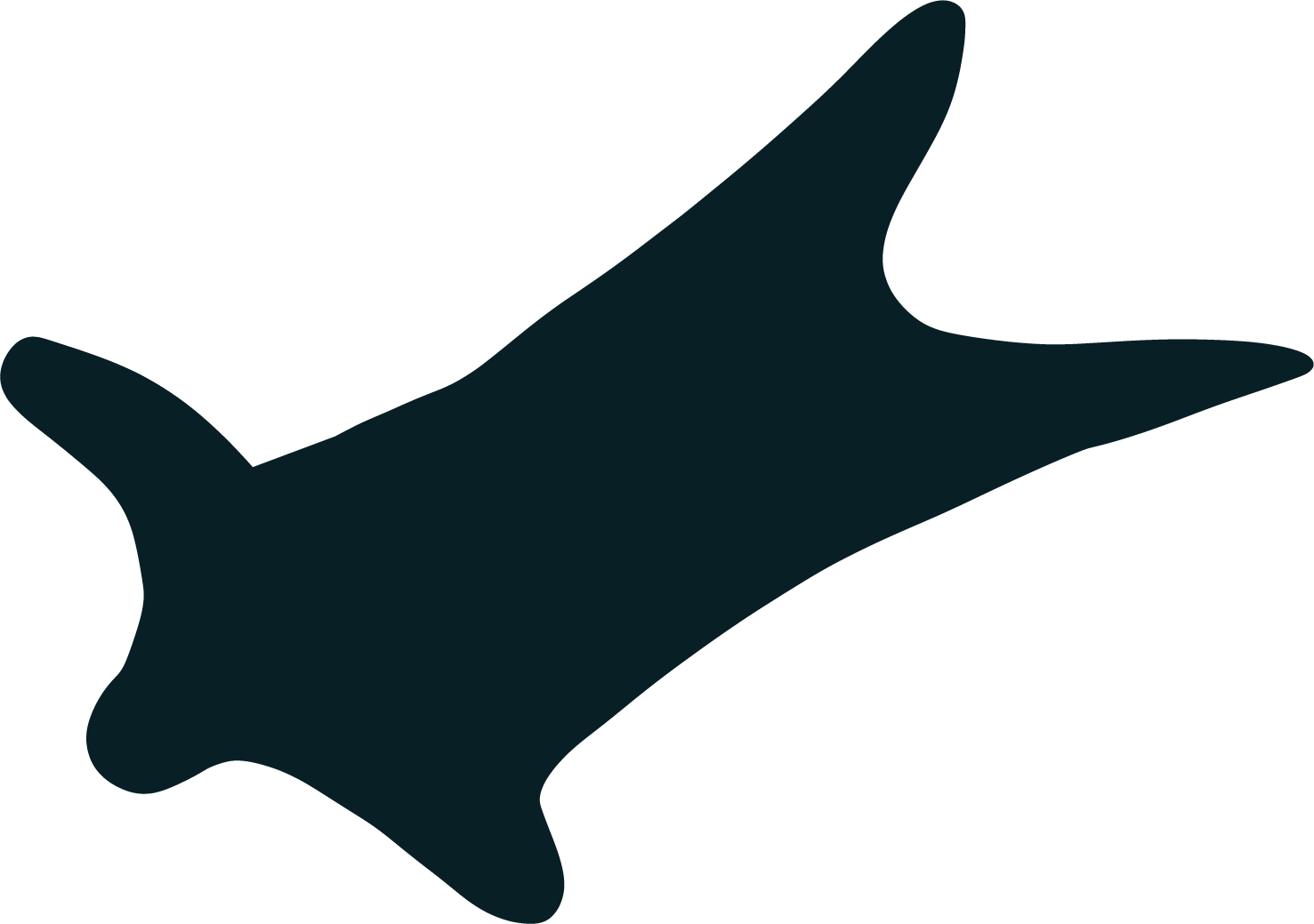 A dark silhouette of an open hand with fingers slightly spread out, viewed from the side.