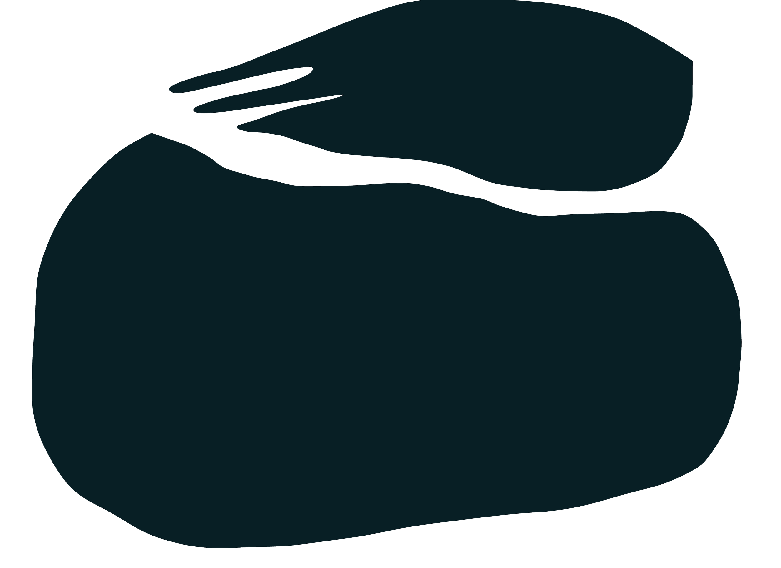A digital illustration of an abstract hand, lying on a round shape.