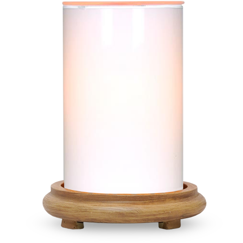 White Glossy Simmering Light with Wood Base