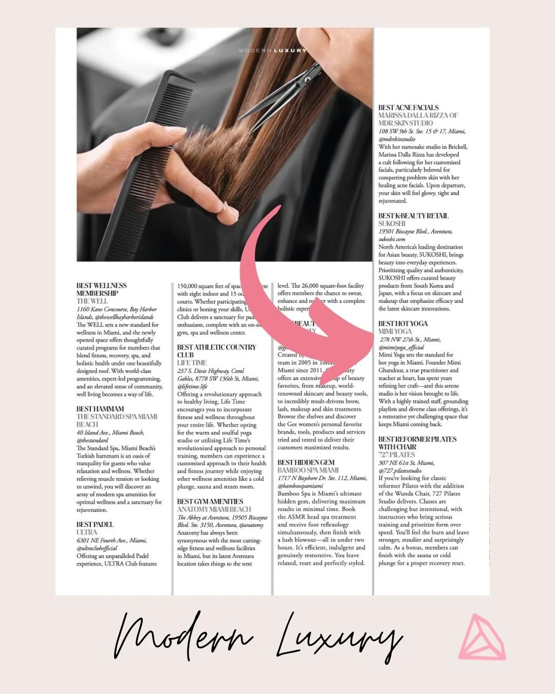 Truly blessed to work with the best. 

@miamimagazine Best of Beauty 2026 winners include:

🏆Best Hot Yoga Studio: @mimiyogastudio 
🏆Best Wellness Amenities: @carillonhotel 

Thank you, @paigepulichino @charvontratt, always.