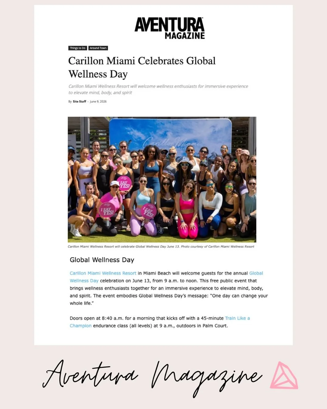 @carillonhotel giving you two reasons to get moving this month. 

First, this Saturday celebrate Global Wellness Day with a FREE workout in Palm Court followed wellness activations and good vibes. 

Then starting June 17 through July 22 Train Like  A