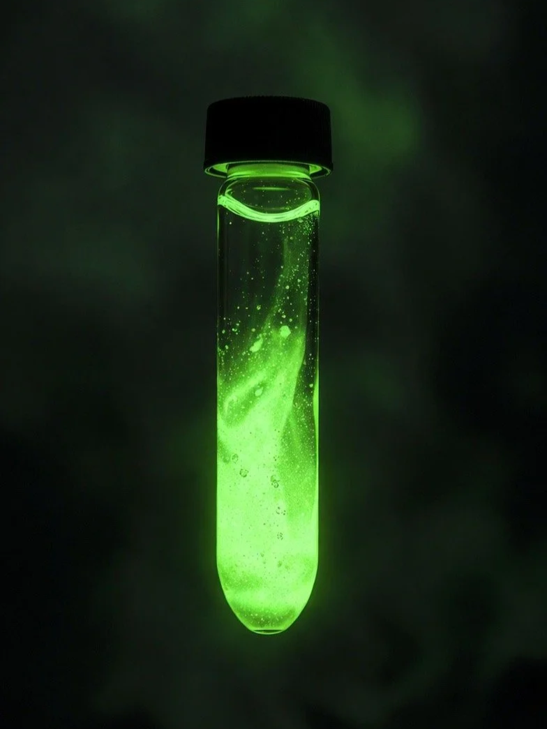 Solution luminescente en phase de recherche et développement dans le laboratoire Edgering