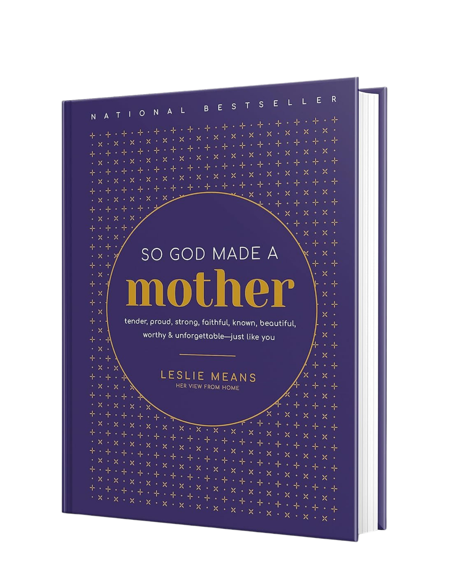 Cover of a book titled 'So God Made a Mother' by Leslie Means, with writings by Author Debbie Prather, with a purple background and gold accents.