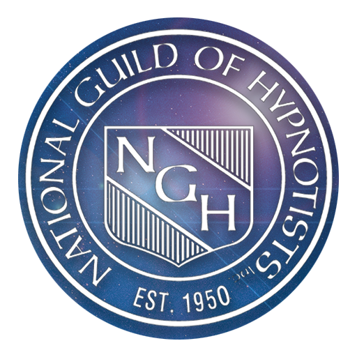 The logo of the National Guild of Hypnotists featuring a circular design with a shield in the center containing the initials N, G, and H, and the text 'National Guild of Hypnotists' and 'Est. 1950' around it.