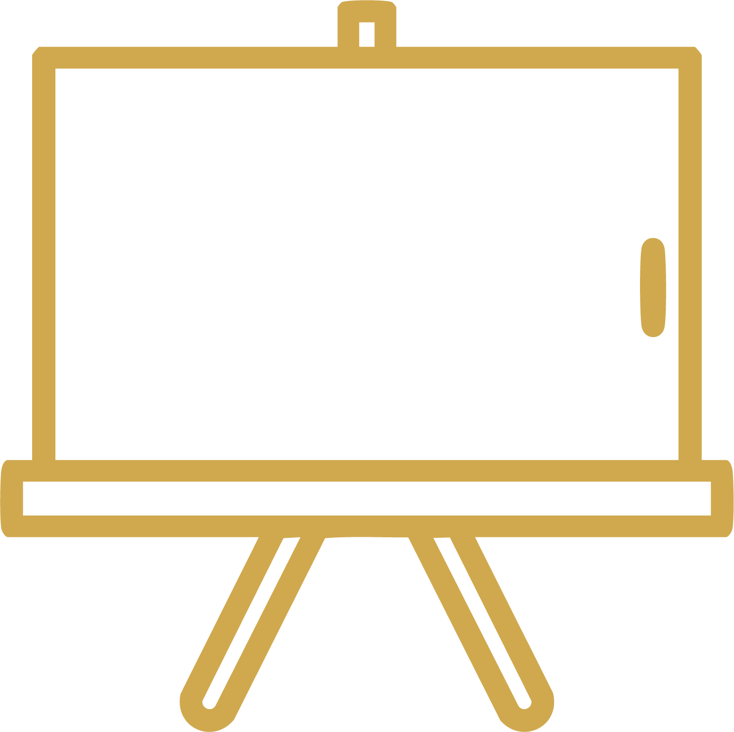Gold outline drawing of a chalkboard on a stand.