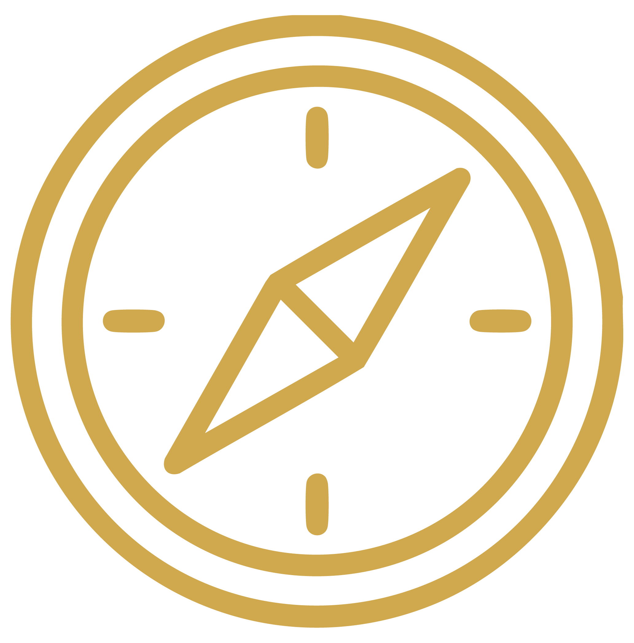 Gold and black compass with cardinal directions markers.