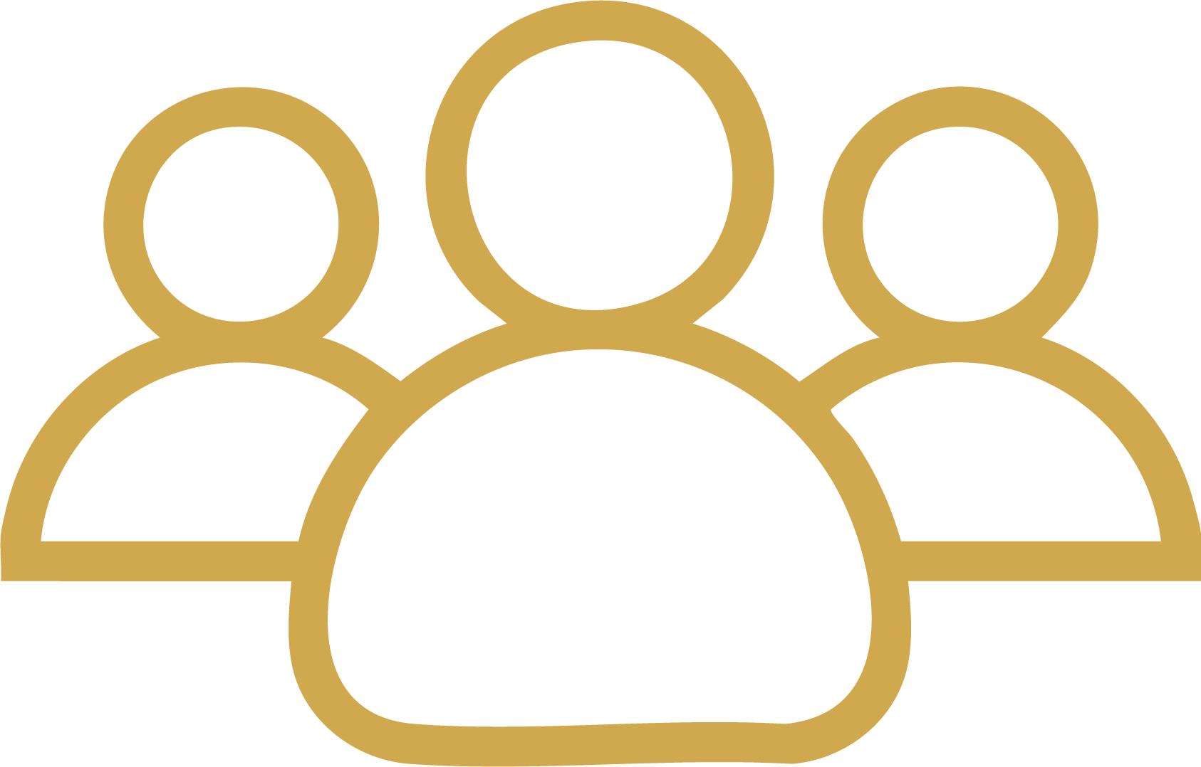 Icon of three gold-colored people outlines on a black background, representing a group or community.