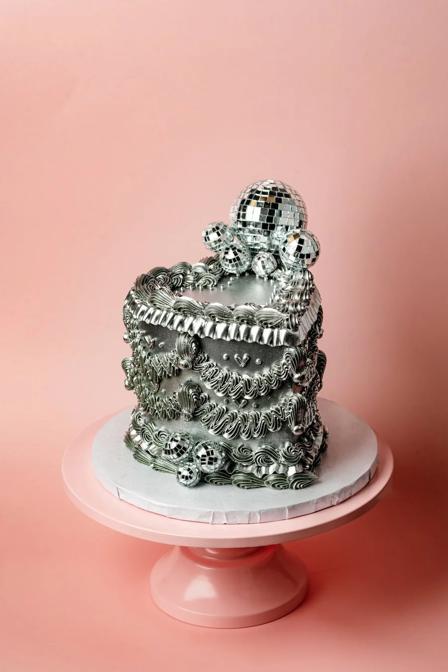 90s cake - cake with tiny disco ball on top