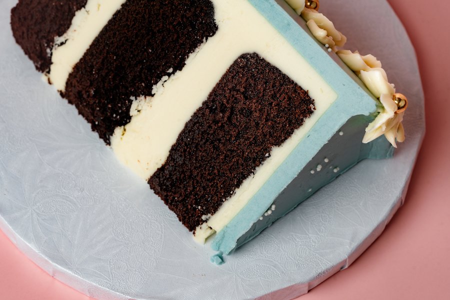 baby shower cake for boys ideas - slice of cake on a plate