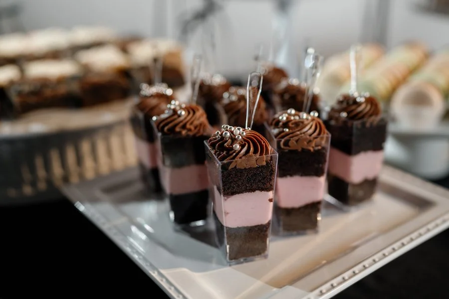 chocolate whipped cream frosting recipe - mini desserts on a platter