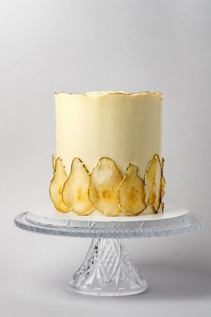 how long does frosted cake last in the fridge? frosted cake with candied pear and gold leaf