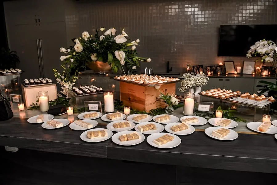 lemon raspberry cake - slices of cake on a dessert table