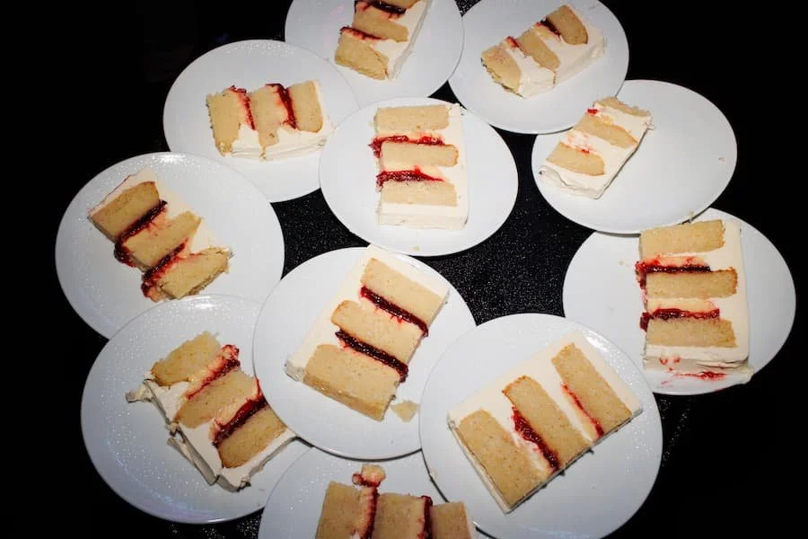 lemon raspberry cake - slices of cake on plates