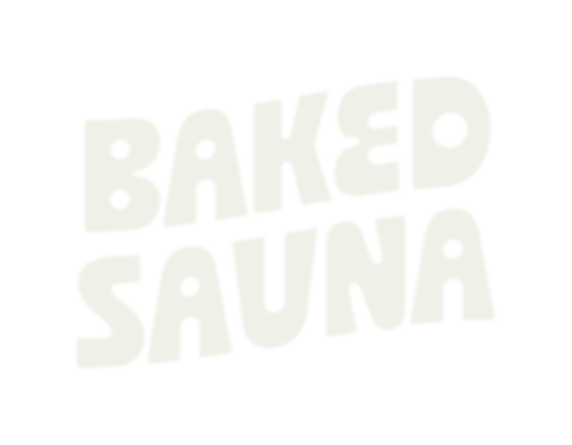 3D white text spelling 'BAKED SAUNA' with a shadow effect on a black background.