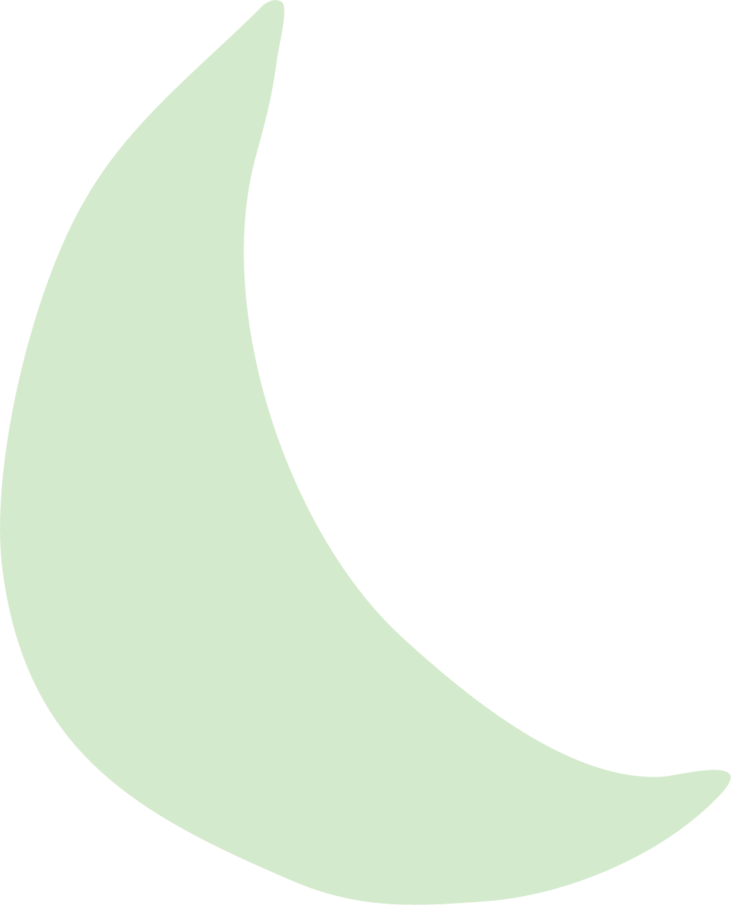 A stylized light green crescent moon on a black background.