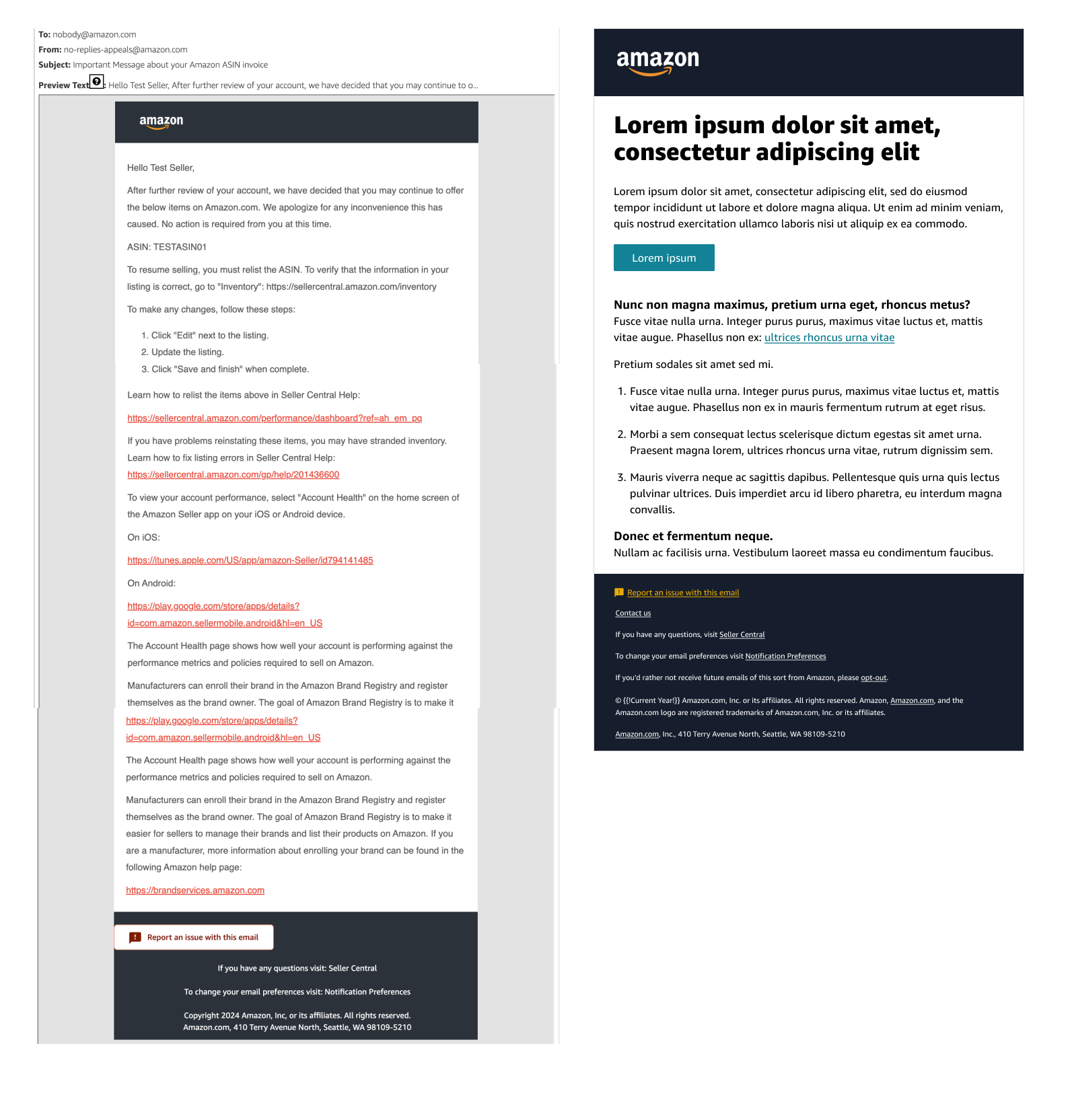 Before and after email to sellers: Adding a clear headline and summary plus CTA at the top drives immediate action.