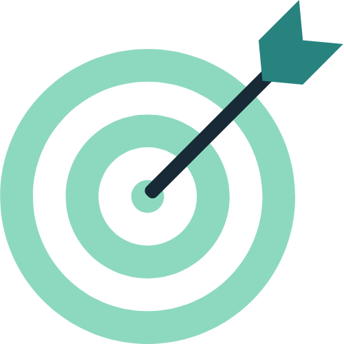 An arrow hitting the center of a target with concentric circles.