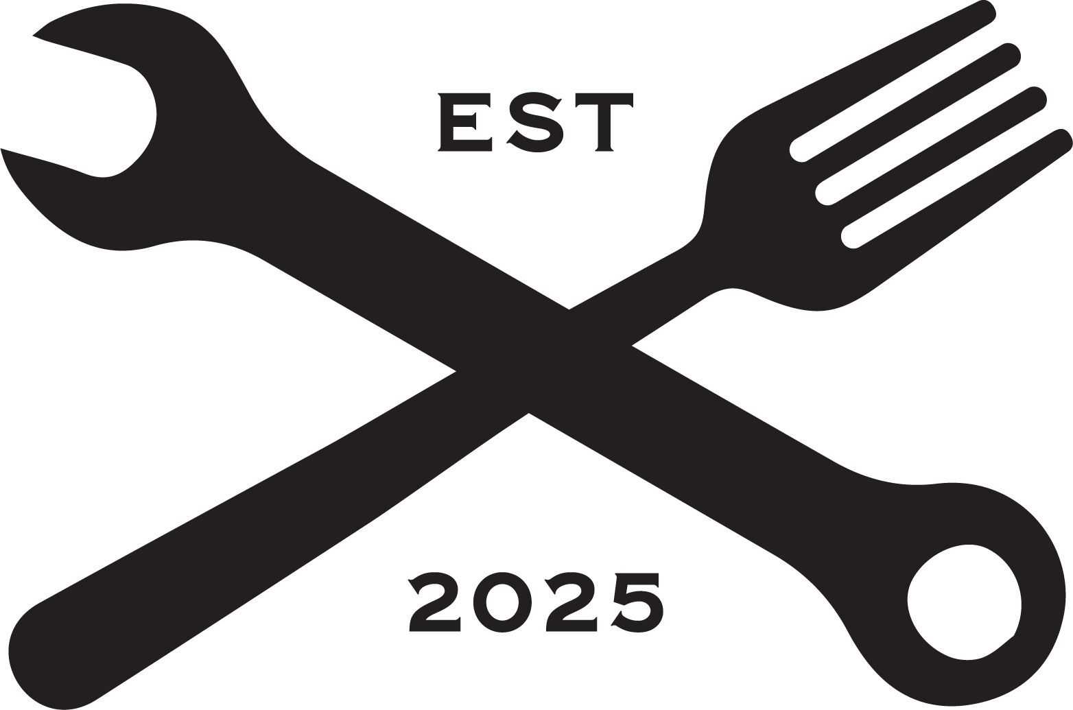 A black icon featuring a wrench and a fork crossed, with the words 'EST' above and '2025' below.