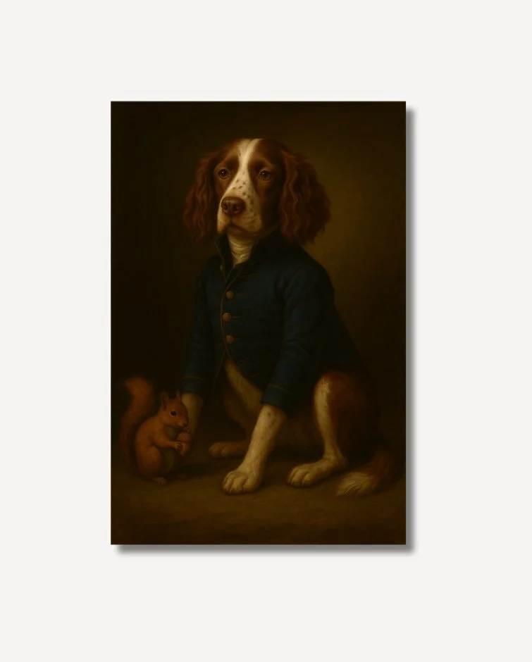 A vintage painting of a distinguished hound dog wearing a waistcoat Beauregard fine art on archival paper