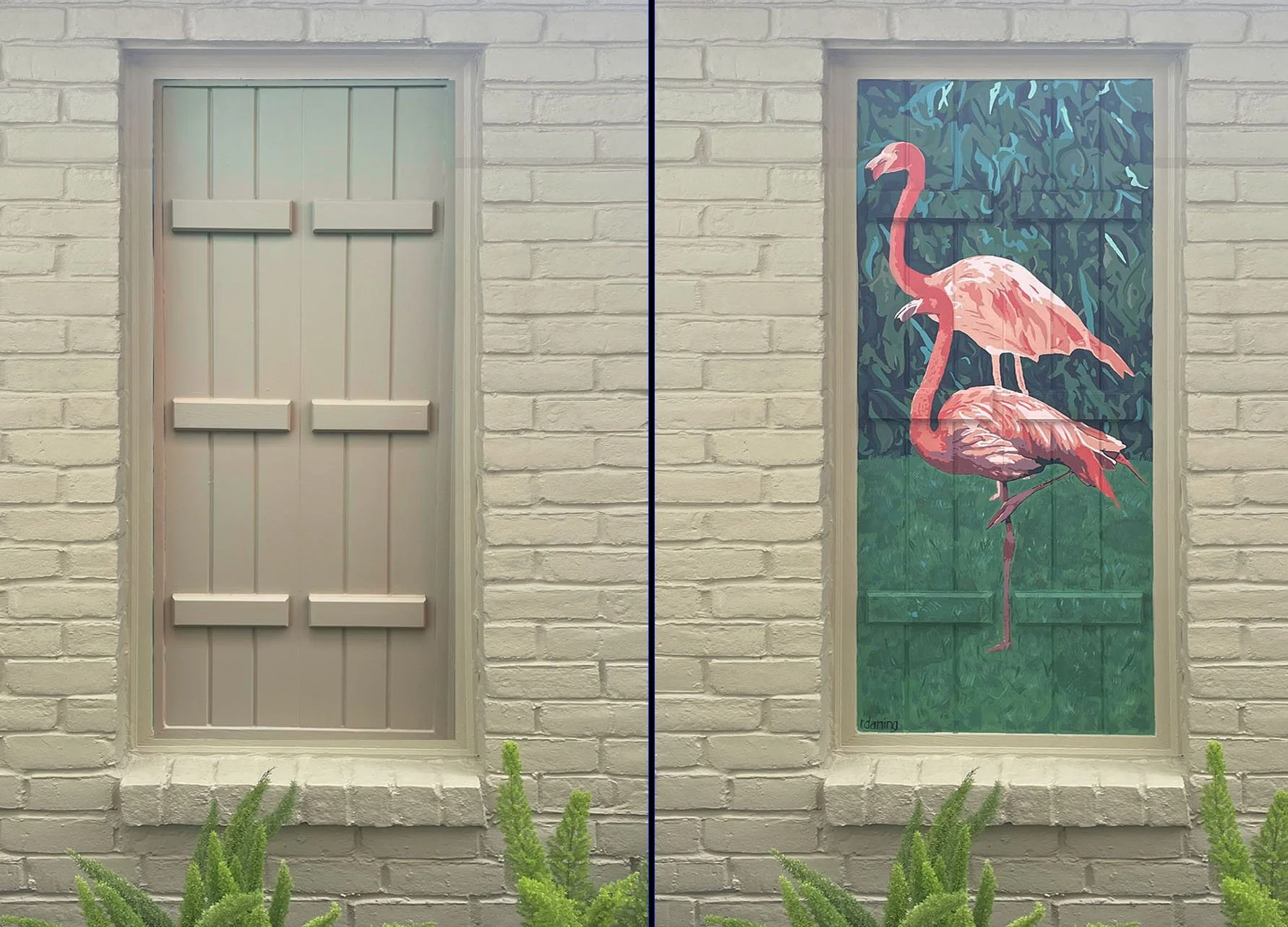 flamino  trompe l'oeil mural before and after