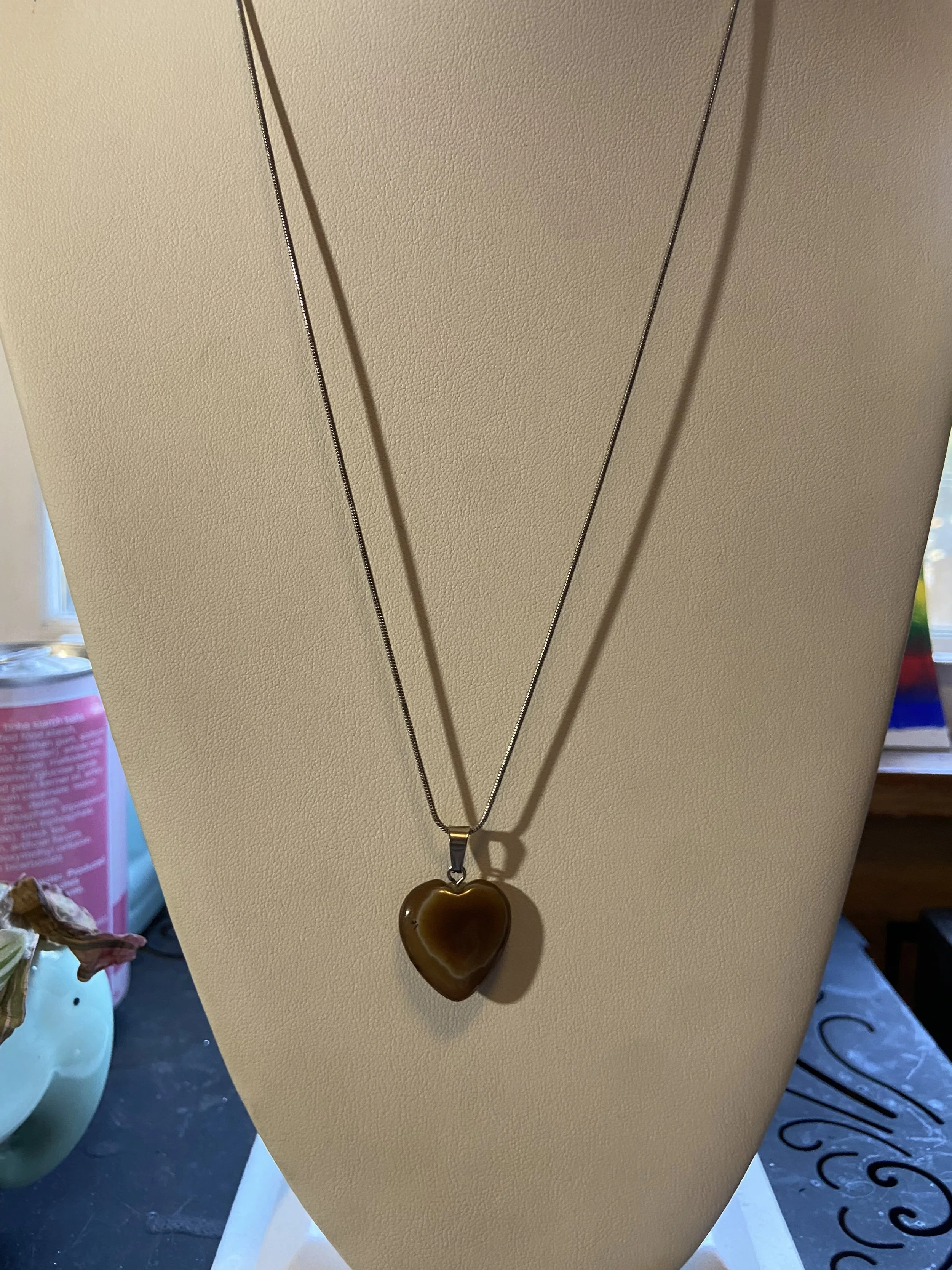 Brown Agate Heart Pendant Necklace