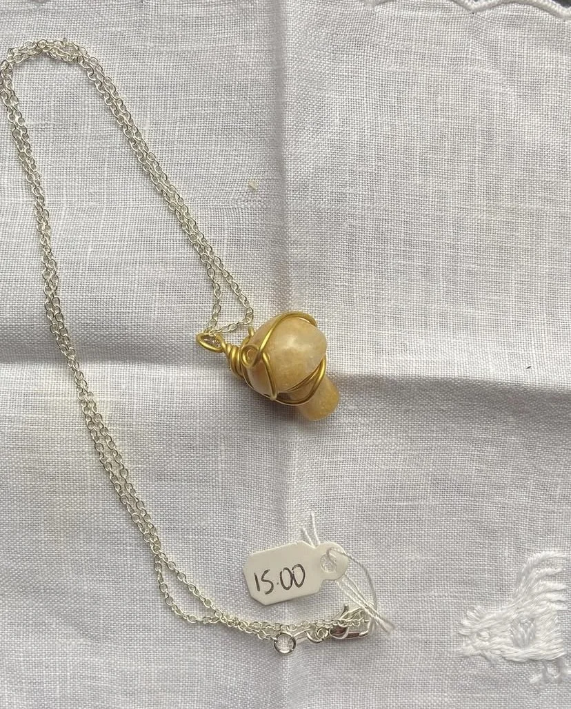 Yellow Jade Mushroom Crystal Pendant Necklace