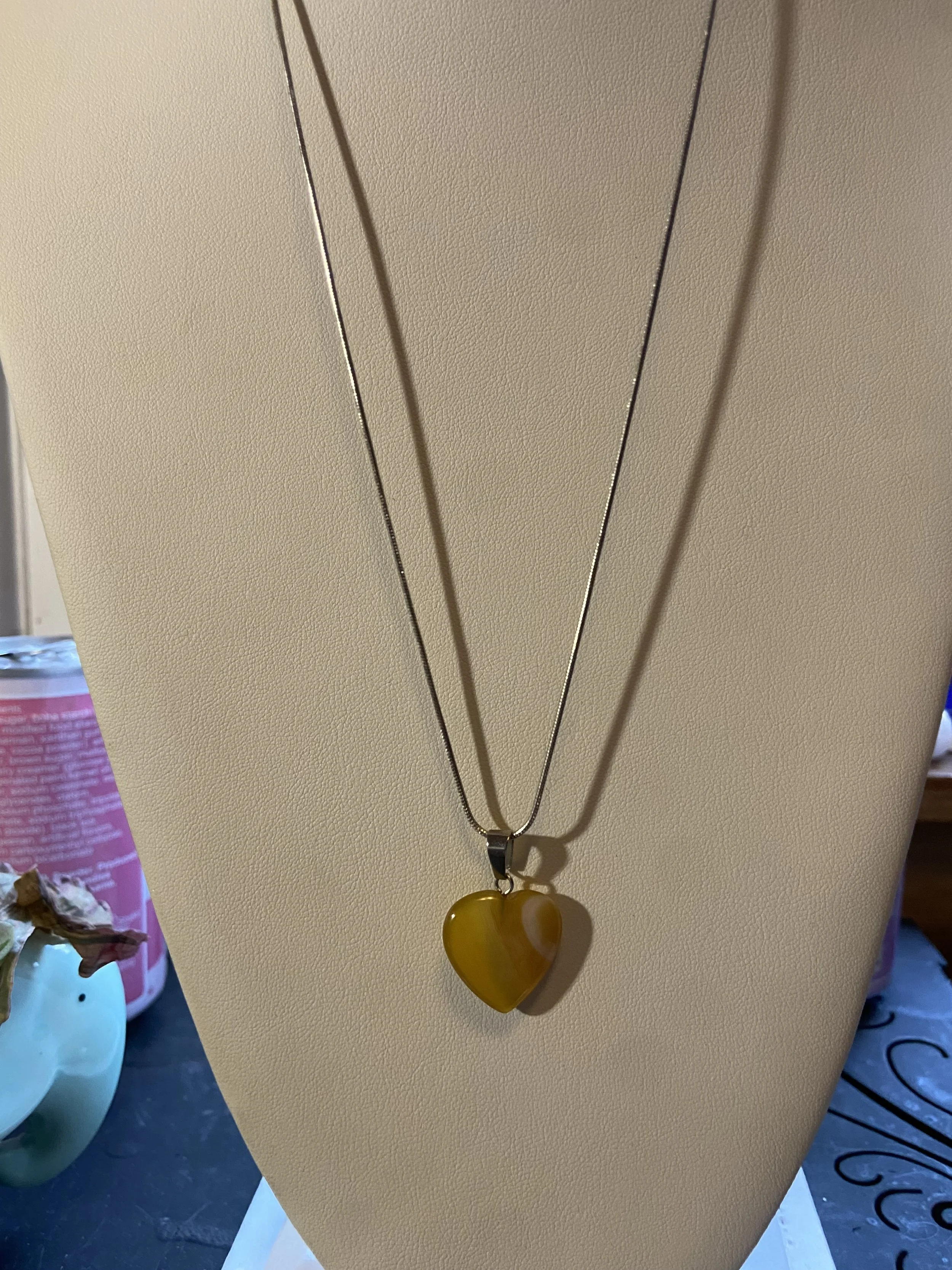 Yellow Jade Heart Pendant Necklace