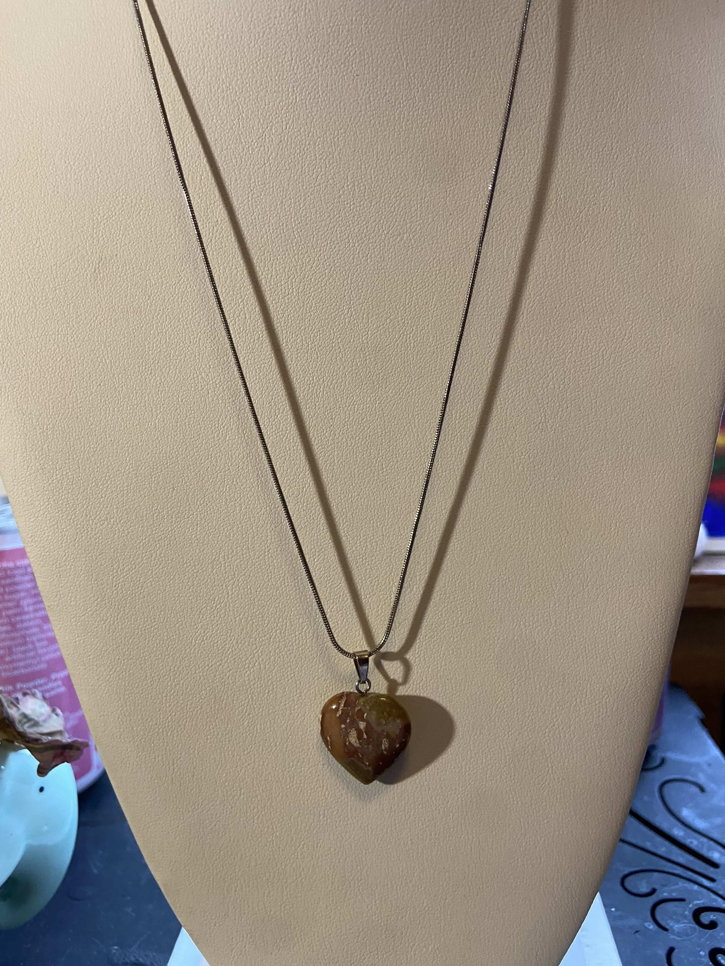 Red Agate Jasper Heart Pendant Necklace