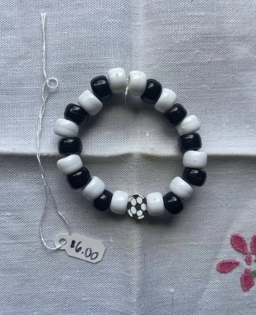 Black + White Soccer Beaded Bracelet