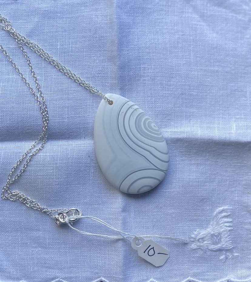Gray and White Marbled Agate Matte Teardrop Pendant Necklace